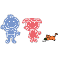 Голубой и розовый человечки - мальчик и девочка с кошкой