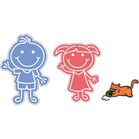 Голубой и розовый человечки - мальчик и девочка с кошкой