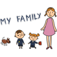 Семья - мама, сын школьник, дочь школьница, надпись - my family