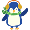 Пингвин в наушниках и шарфе