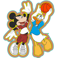 Миккимаус и Дональд играют в баскетбол