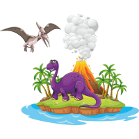 Динозавры на острове с вулканом