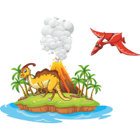 Динозавры на острове с вулканом