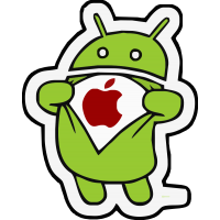 Android (Андроид) с эмблемой Apple (Эпл)