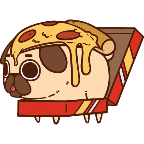 Мопс с пиццей на голове