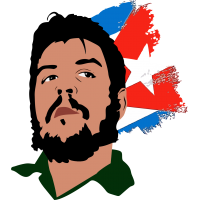 Эрнесто Че Гевара на фоне кубинского флага