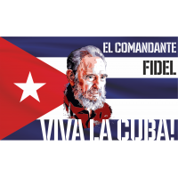 Фидель Кастро на фоне кубинского флага Viva la Cuba!