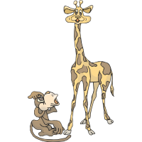 Обезьяна смотрит на жирафа