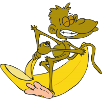 Обезьяна очищает банан