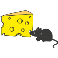 Мышь нюхает сыр