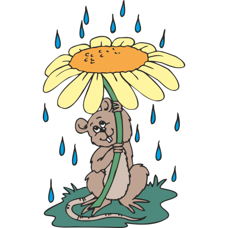 Мышь укрывается от дождя под цветком