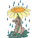Мышь укрывается от дождя под цветком