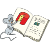 Мышь показывает в книге на сыр