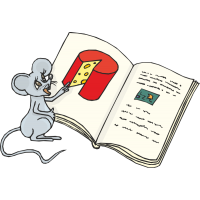 Мышь показывает в книге на сыр