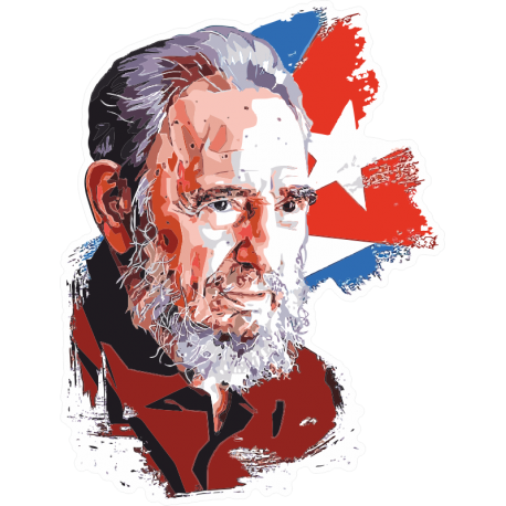 Фидель Кастро на фоне кубинского флага
