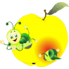 Мультяшная гусеница ест яблоко