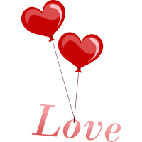 Надпись Love - Люблю  привязана к шарикам в виде сердца